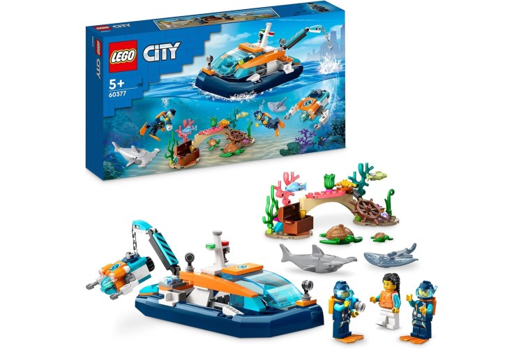 LEGO 60377 City Explorer Diving Boat Toy with Mini-Submarine 60377