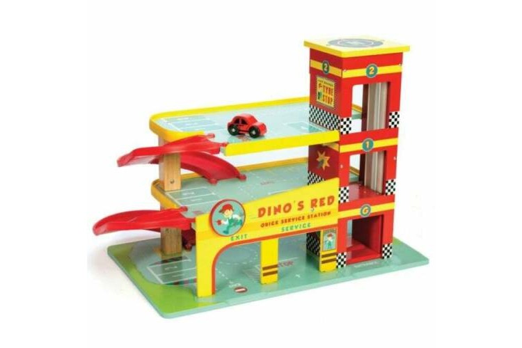 Le Toy Van Dino's red wooden garage 