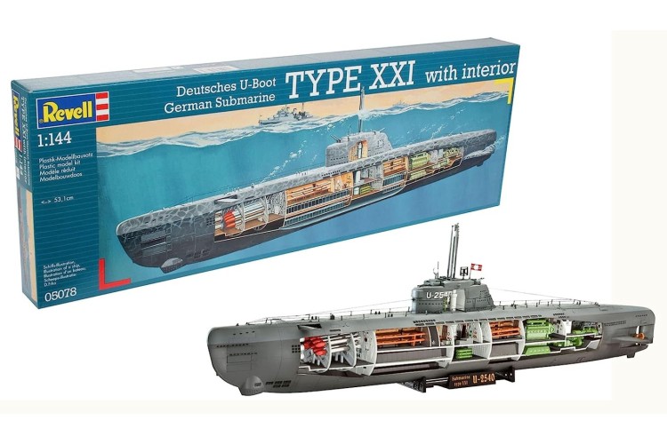 Revell German Submarine type XX1 with interior 1:144 model kit 